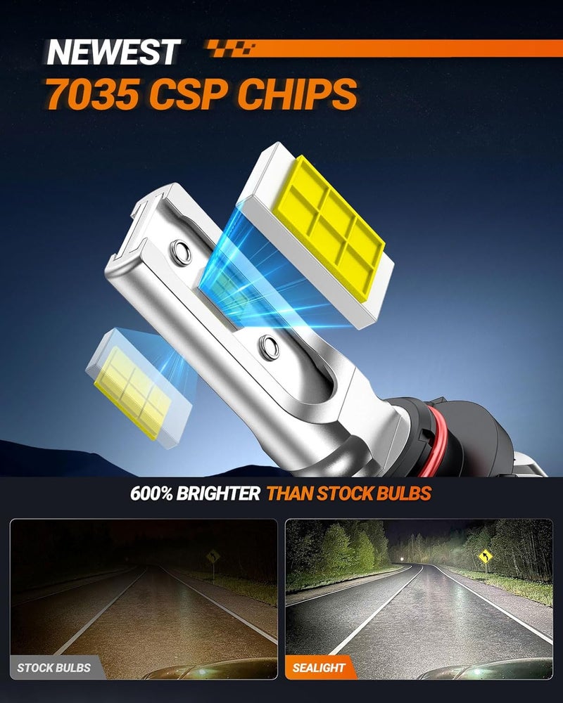 SEALIGHT H10 9140 9145 LED Fog Light Bulbs or DRL, 10000LM Strong Penetration H10 LED Fog Lights 9145 LED Bulb 6500K White 600% Brightness H10 Fog Light Bulbs for Car, 3 Mins Plug & Play, Pack of 2 - Image 3